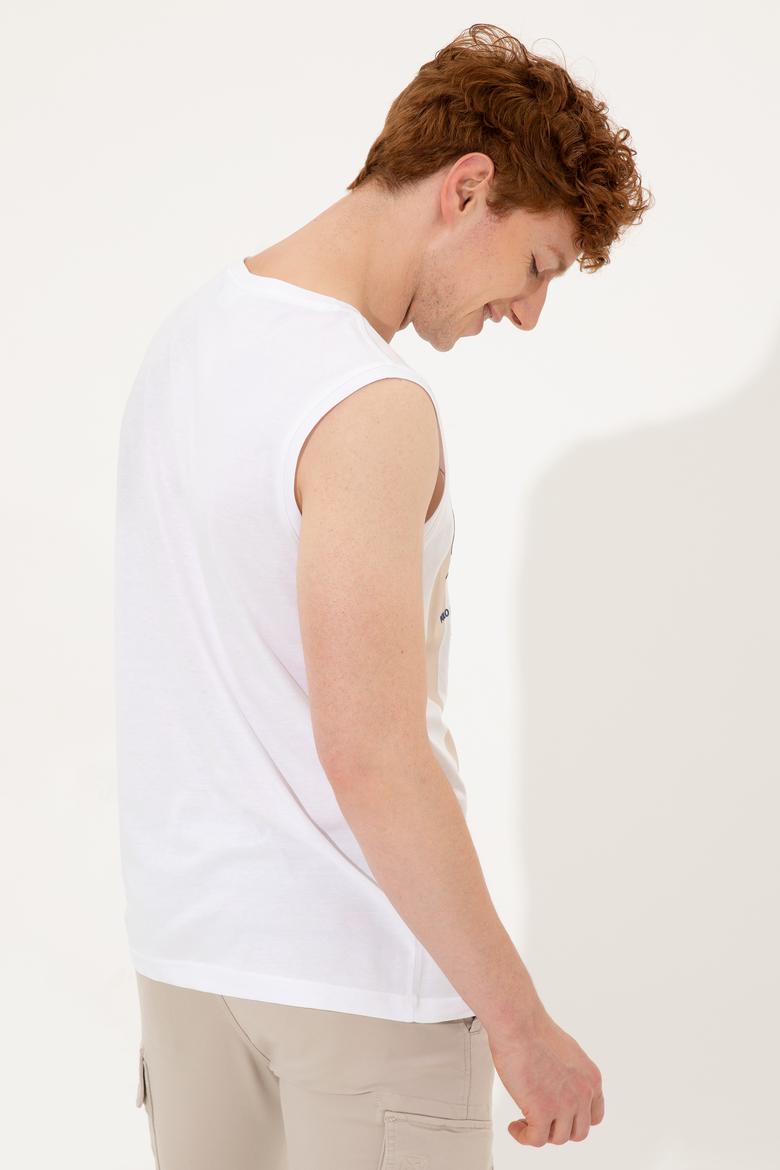 Erkek Beyaz Bisiklet Yaka T-Shirt - 50248570018