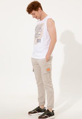 Erkek Beyaz Bisiklet Yaka T-Shirt - 50248570018