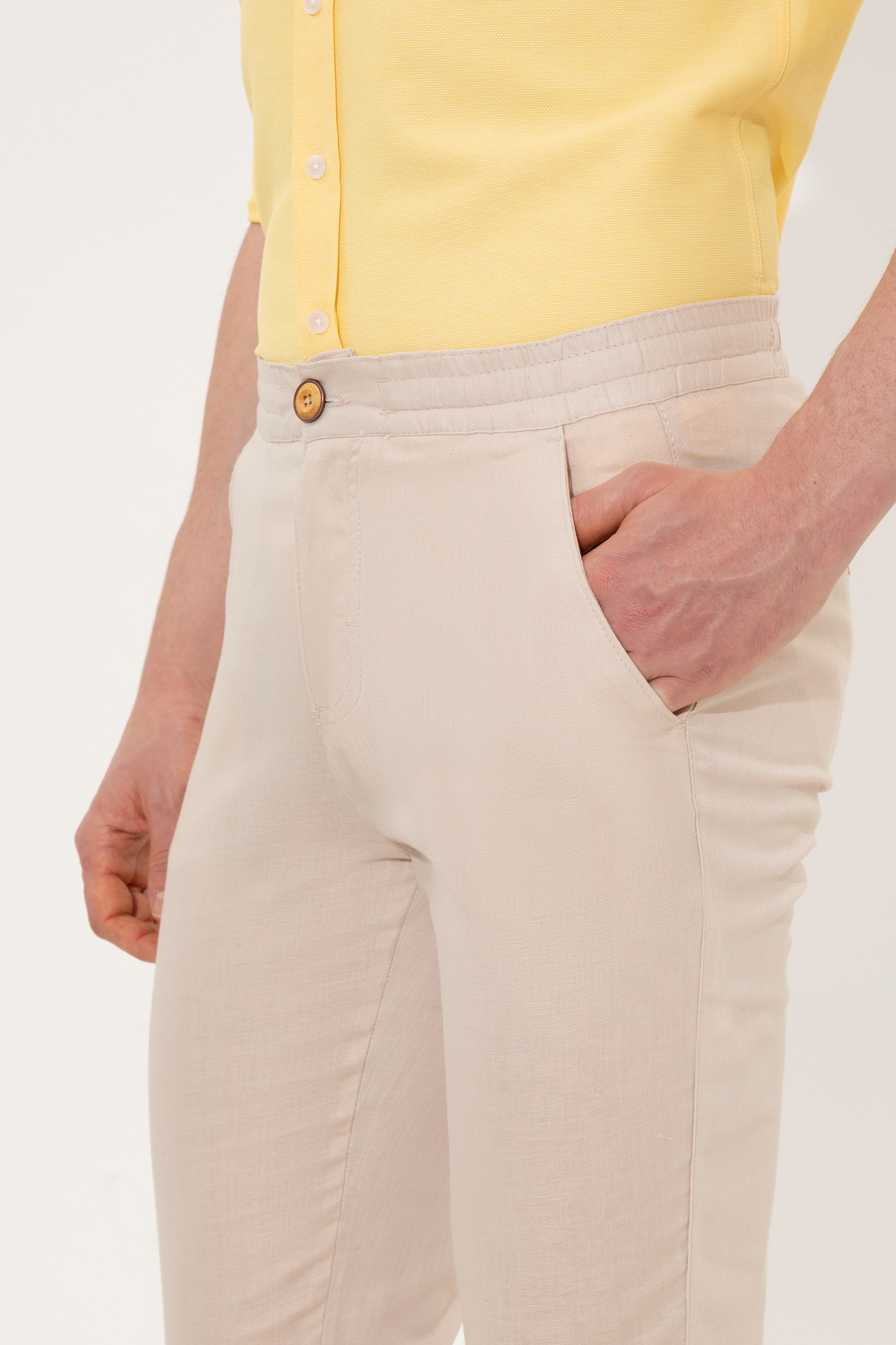 Erkek Carrot Fit Bej Kanvas Pantolon - Image 6