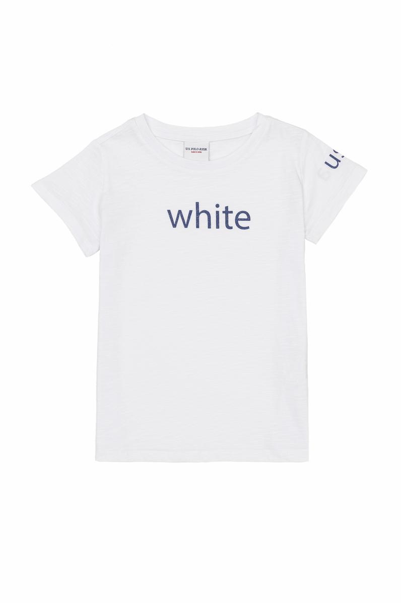 Kız Çocuk Beyaz Bisiklet Yaka Tişört