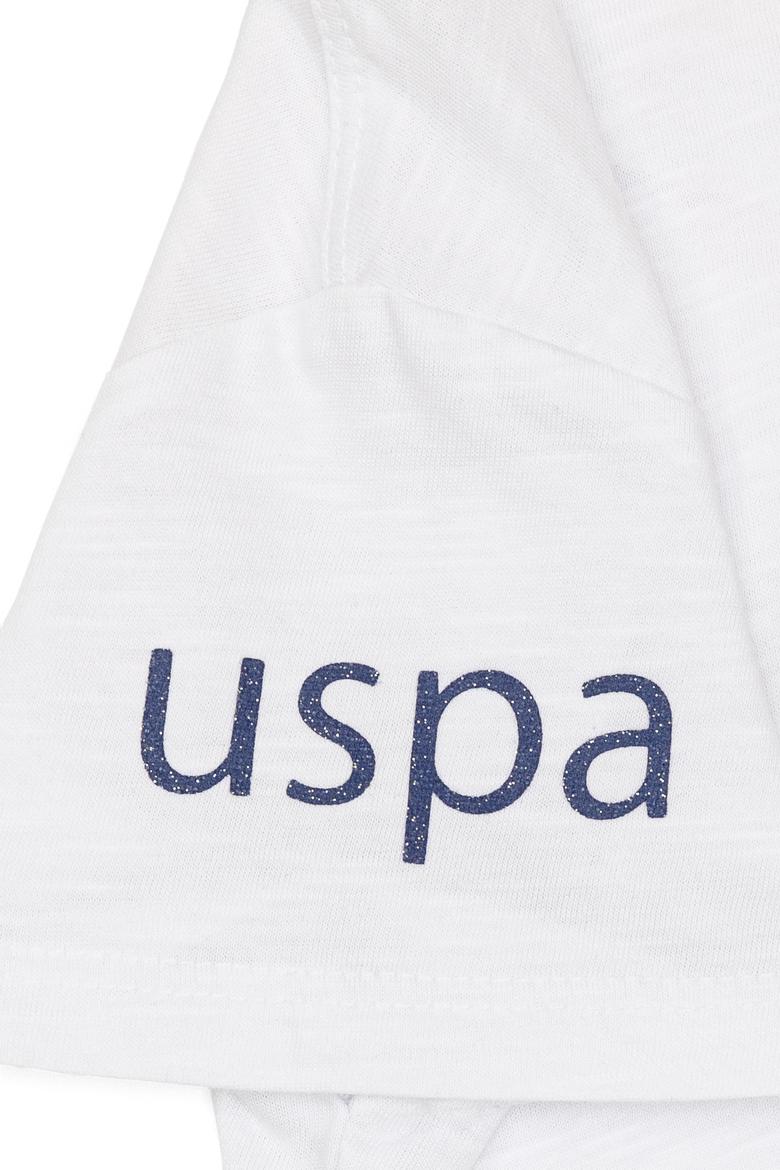 Kız Çocuk Beyaz Bisiklet Yaka Tişört - 50252292020