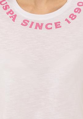 Kadın Beyaz Bisiklet Yaka Crop Tişört - 50248144004