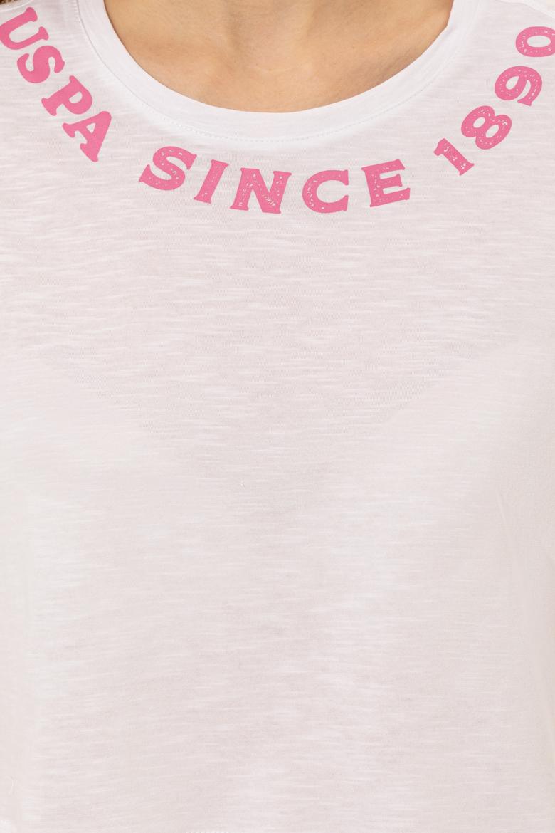 Kadın Beyaz Bisiklet Yaka Crop Tişört - 50248144004