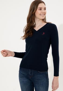 Kadın Lacivert Basic V Yaka Kazak - 50251913004