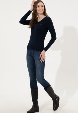Kadın Lacivert Basic V Yaka Kazak - 50251913004
