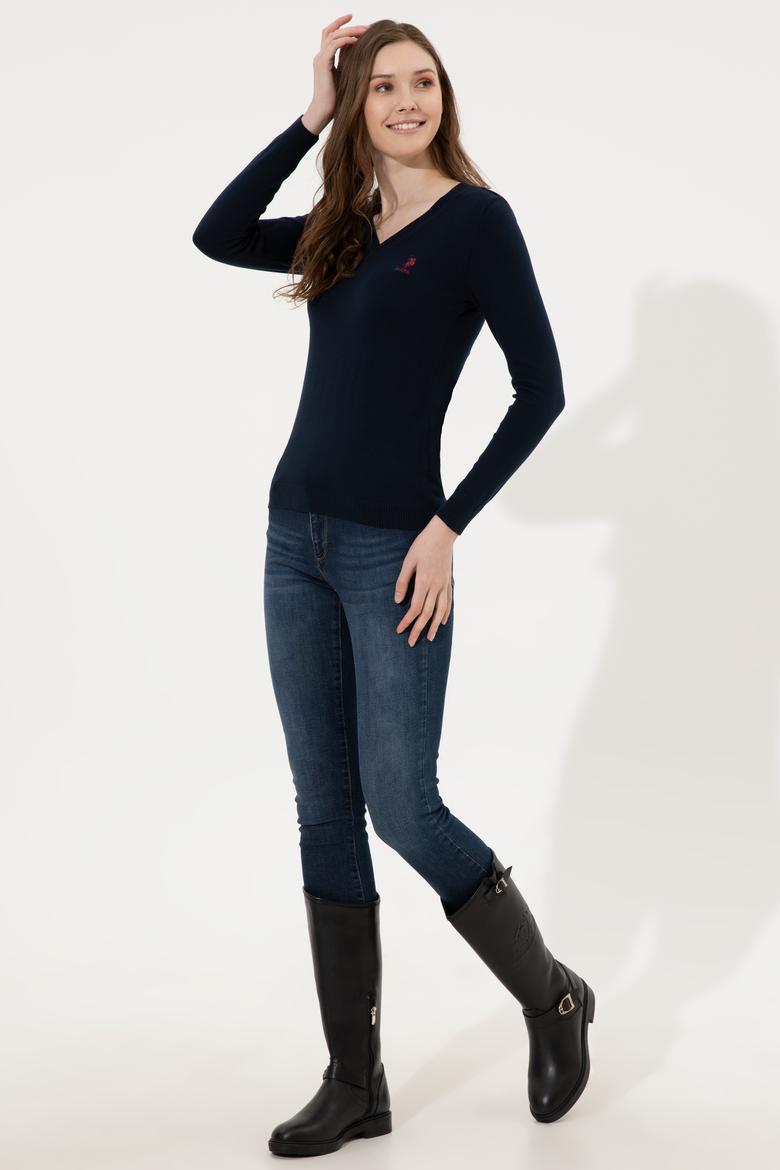 Kadın Lacivert Basic V Yaka Kazak - 50251913004