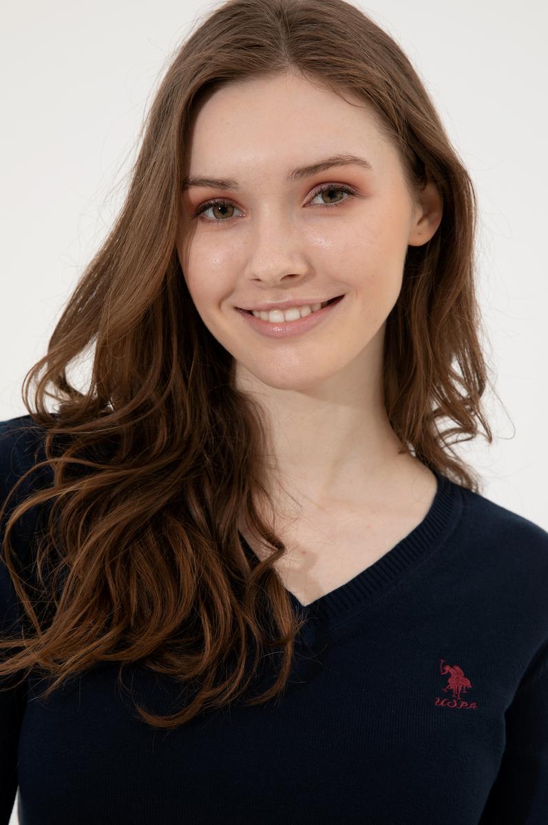 Kadın Lacivert Basic V Yaka Kazak