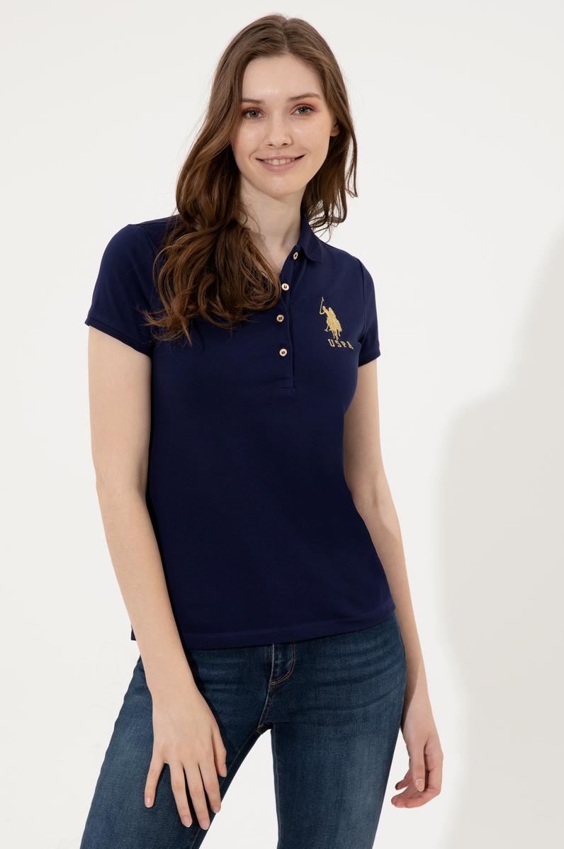 Kadın Lacivert Basic Polo Yaka Tişört