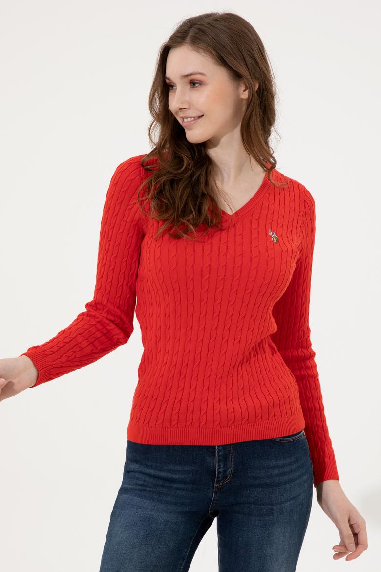 Kadın Kırmızı Basic Kazak