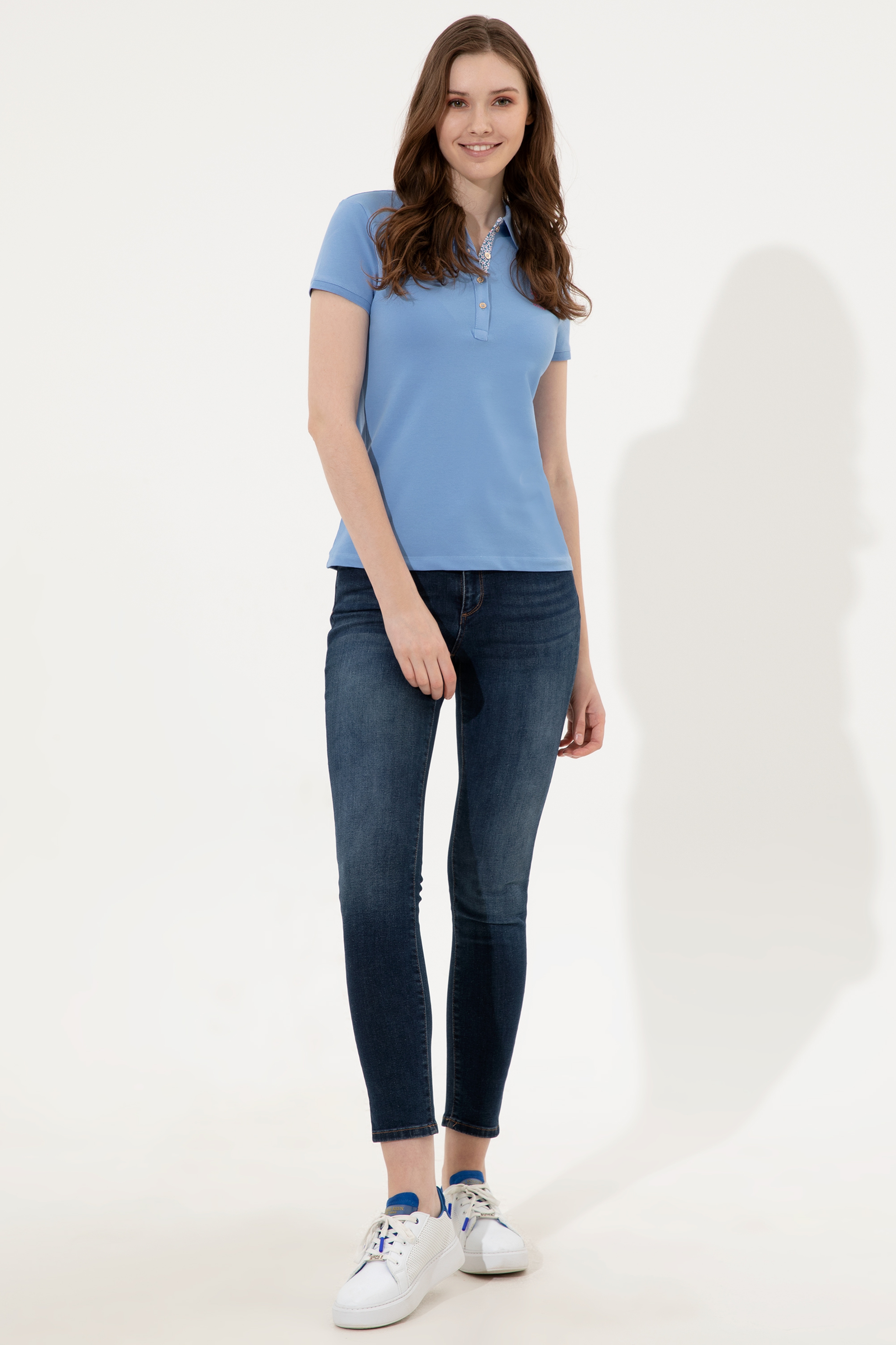 Kadın Koyu Mavi Basic Polo Yaka Tişört - Image 4