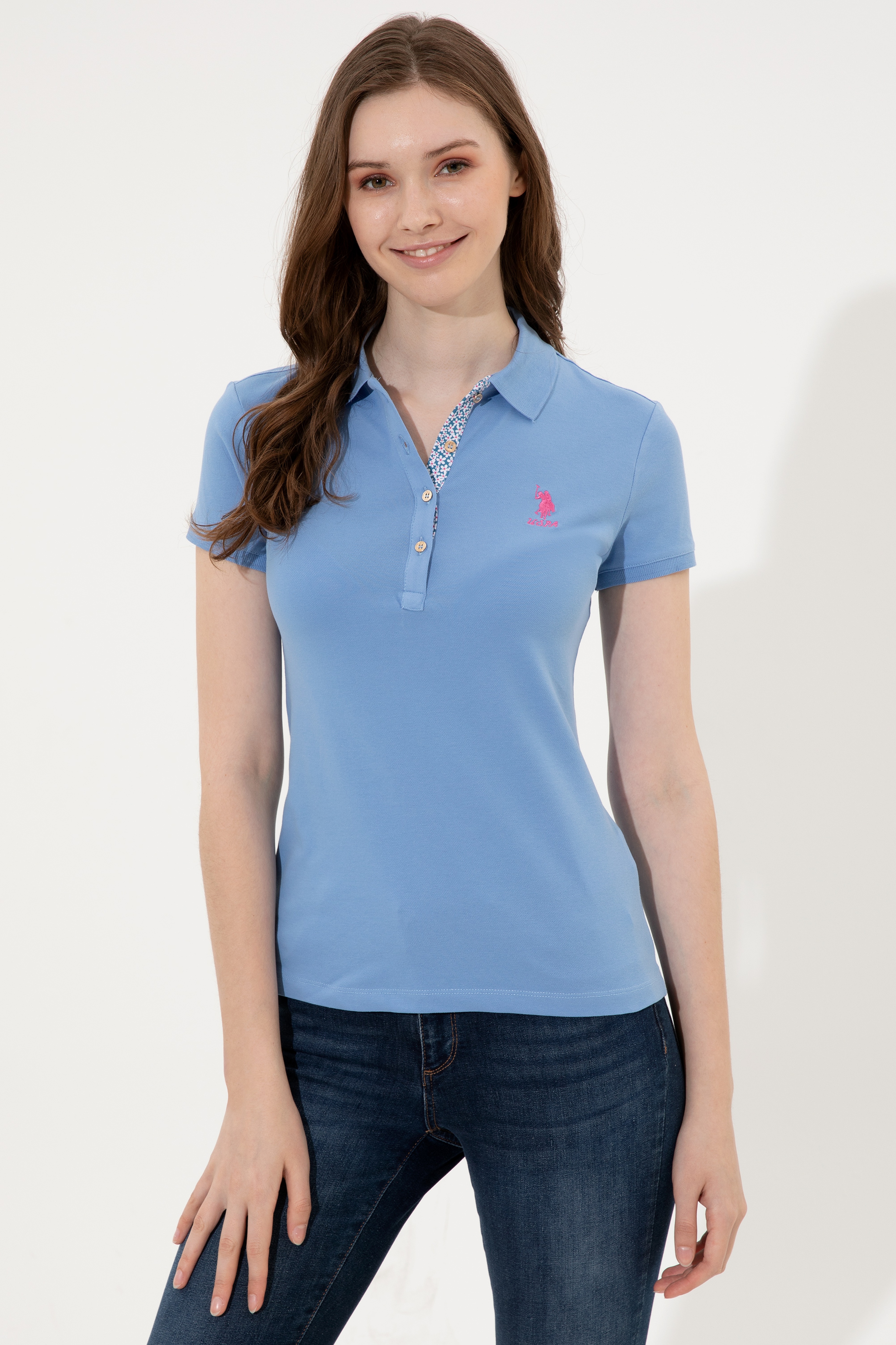 Kadın Koyu Mavi Basic Polo Yaka Tişört - Image 1