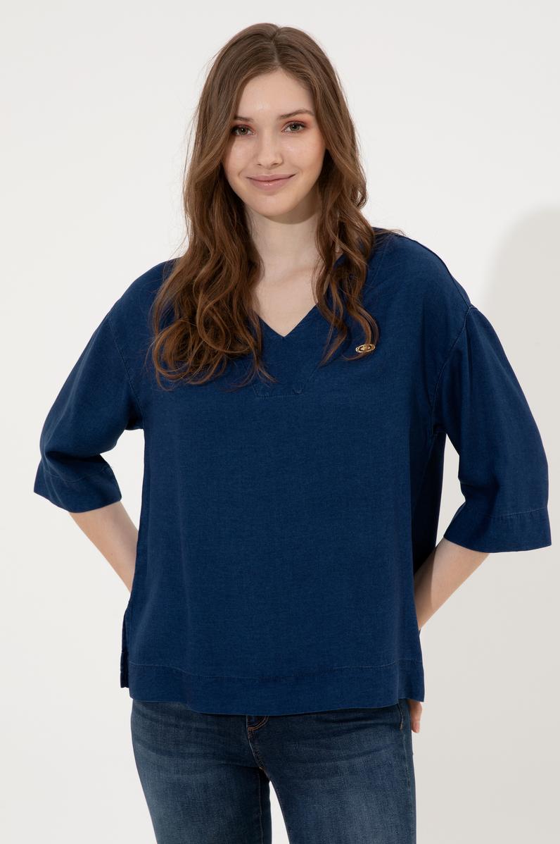 Kadın Mavi Jean Gömlek