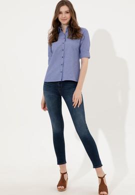 Kadın Mavi Uzun Kollu Basic Gömlek - 50246463022
