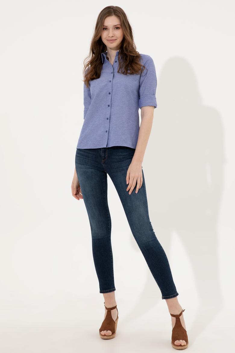 Kadın Mavi Uzun Kollu Basic Gömlek - 50246463022