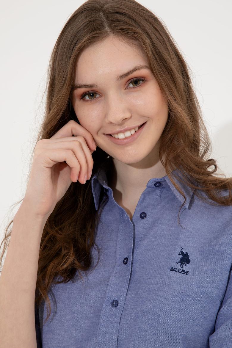 Kadın Mavi Uzun Kollu Basic Gömlek