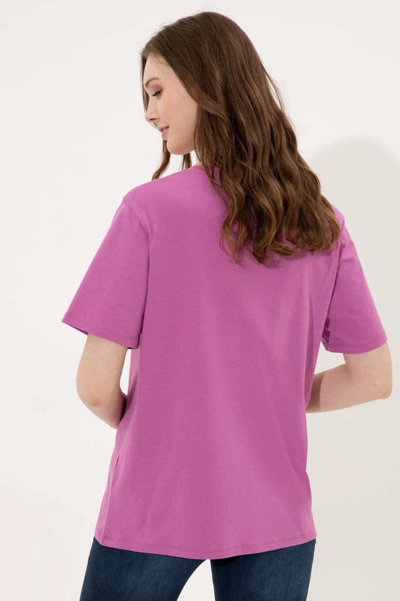 Kadın Menekşe Bisiklet Yaka Tişört - 50249001039