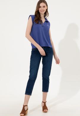 Kadın Mavi Kolsuz Tişört - 50248579032