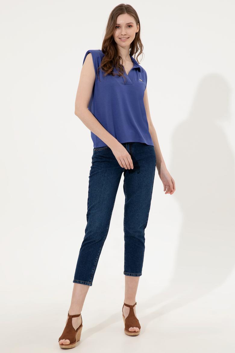 Kadın Mavi Kolsuz Tişört - 50248579032