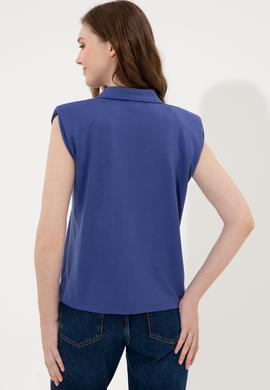 Kadın Mavi Kolsuz Tişört - 50248579032