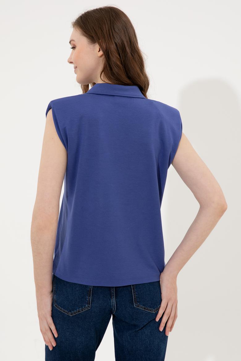 Kadın Mavi Kolsuz Tişört - 50248579032