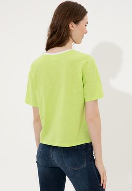 Kadın Fıstık Yeşili Bisiklet Yaka Tişört - 50248137044