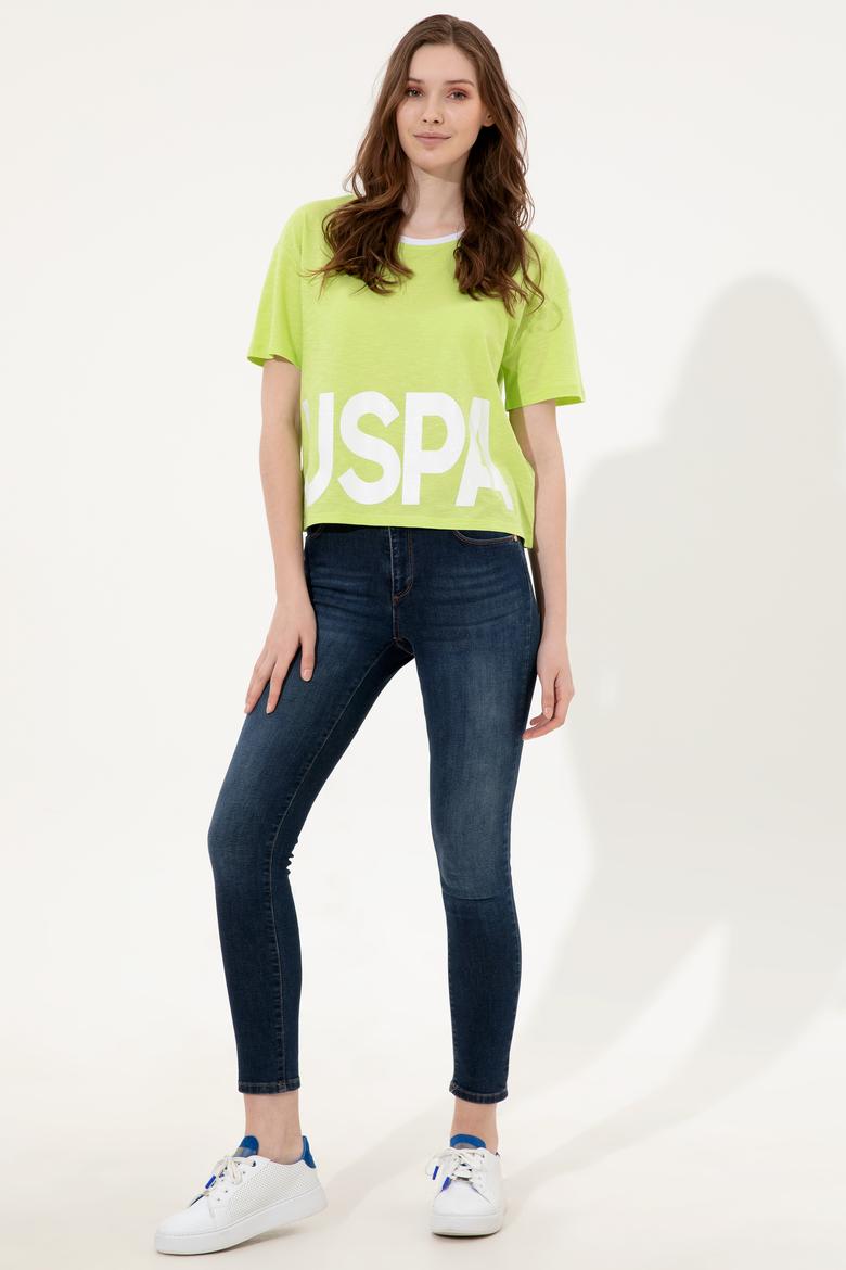 Kadın Fıstık Yeşili Bisiklet Yaka Tişört - 50248137044