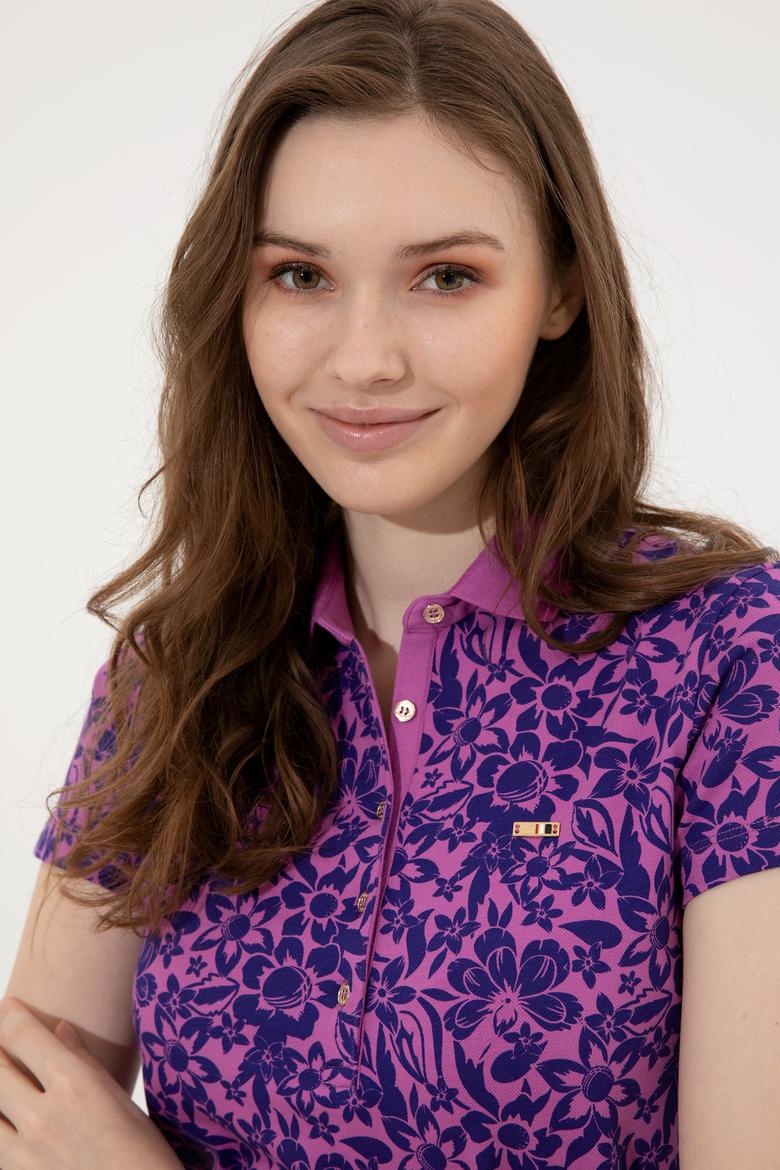 Kadın Menekşe Polo Yaka Tişört - 50248962003