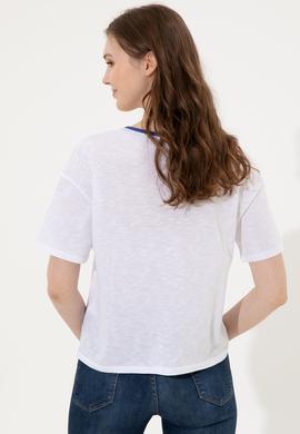 Kadın Mavi Bisiklet Yaka Tişört - 50248137029