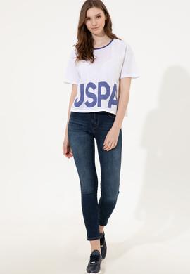 Kadın Mavi Bisiklet Yaka Tişört - 50248137029