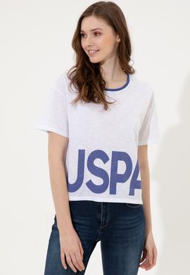 Kadın Mavi Bisiklet Yaka Tişört - 50248137029