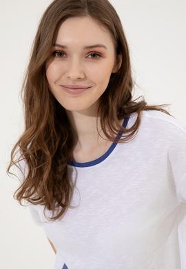 Kadın Mavi Bisiklet Yaka Tişört - 50248137029