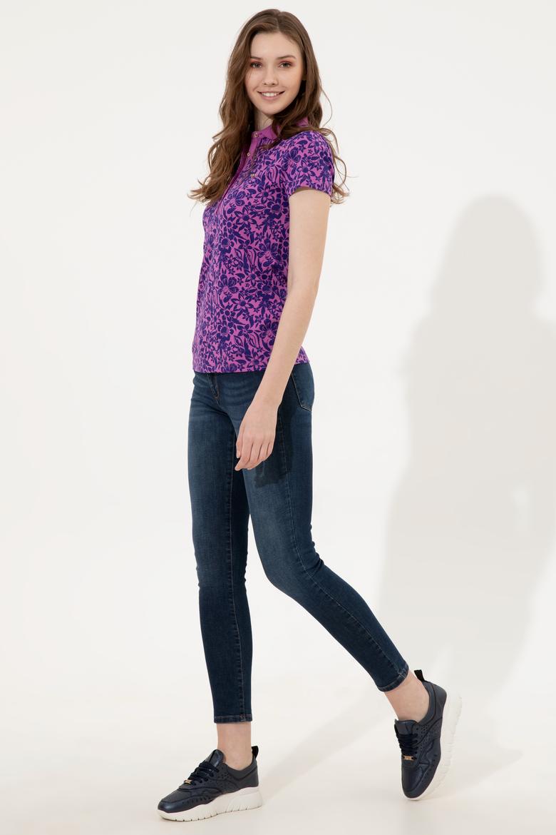 Kadın Menekşe Polo Yaka Tişört - 50248962003