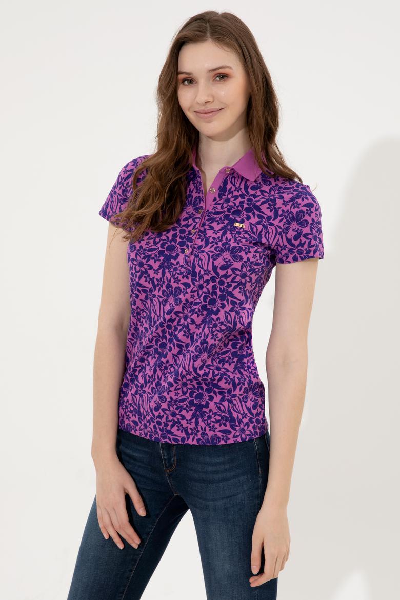 Kadın Menekşe Polo Yaka Tişört - 50248962003