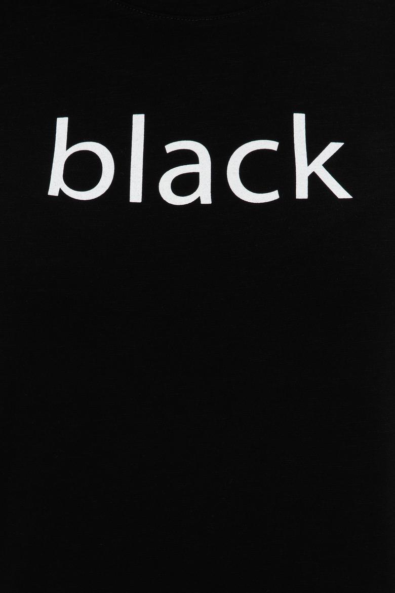 Kadın Siyah Bisiklet Yaka Tişört - 50248142037