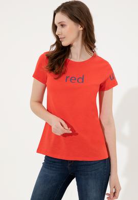 Kadın Kırmızı Bisiklet Yaka Tişört - 50248142062