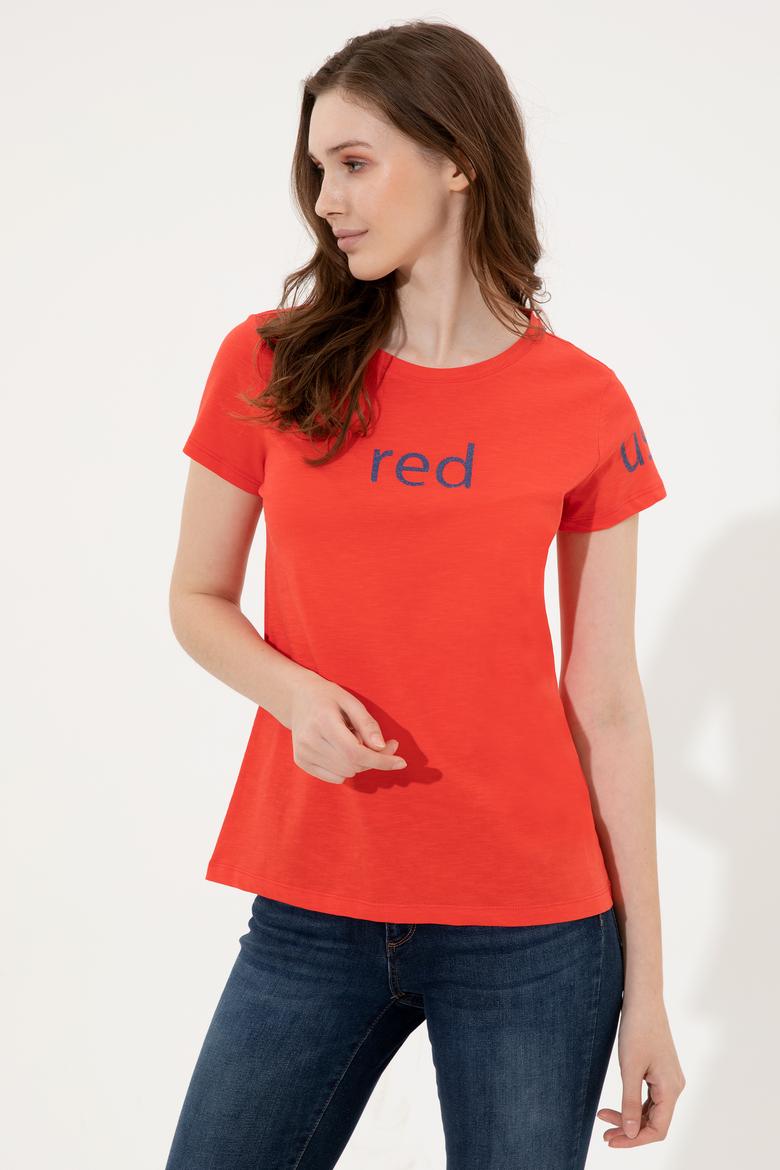 Kadın Kırmızı Bisiklet Yaka Tişört