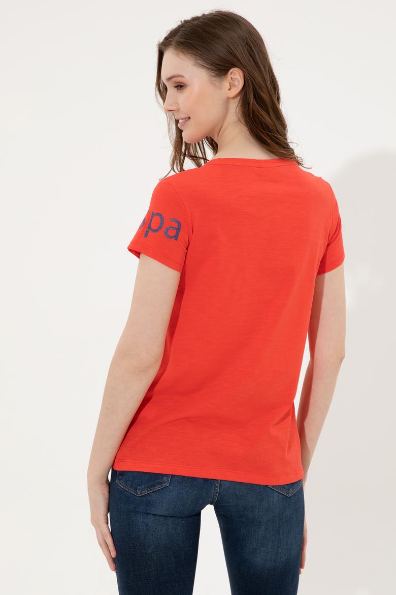 Kadın Kırmızı Bisiklet Yaka Tişört - 50248142062