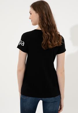 Kadın Siyah Bisiklet Yaka Tişört - 50248142037