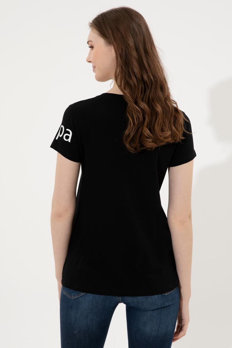 Kadın Siyah Bisiklet Yaka Tişört - 50248142037