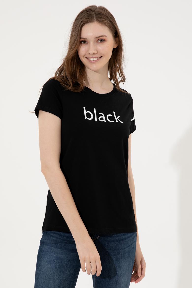 Kadın Siyah Bisiklet Yaka Tişört