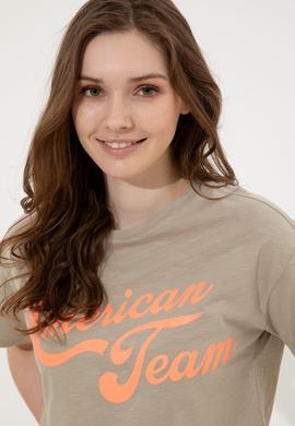 Kadın Haki Bisiklet Yaka Crop Tişört - 50248957024