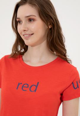 Kadın Kırmızı Bisiklet Yaka Tişört - 50248142062