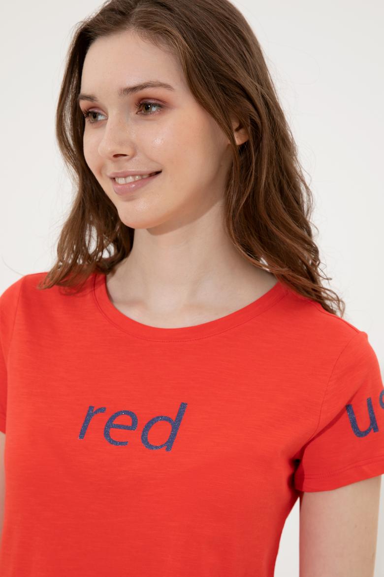 Kadın Kırmızı Bisiklet Yaka Tişört - 50248142062