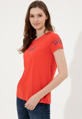 Kadın Kırmızı Bisiklet Yaka Tişört - 50248142062