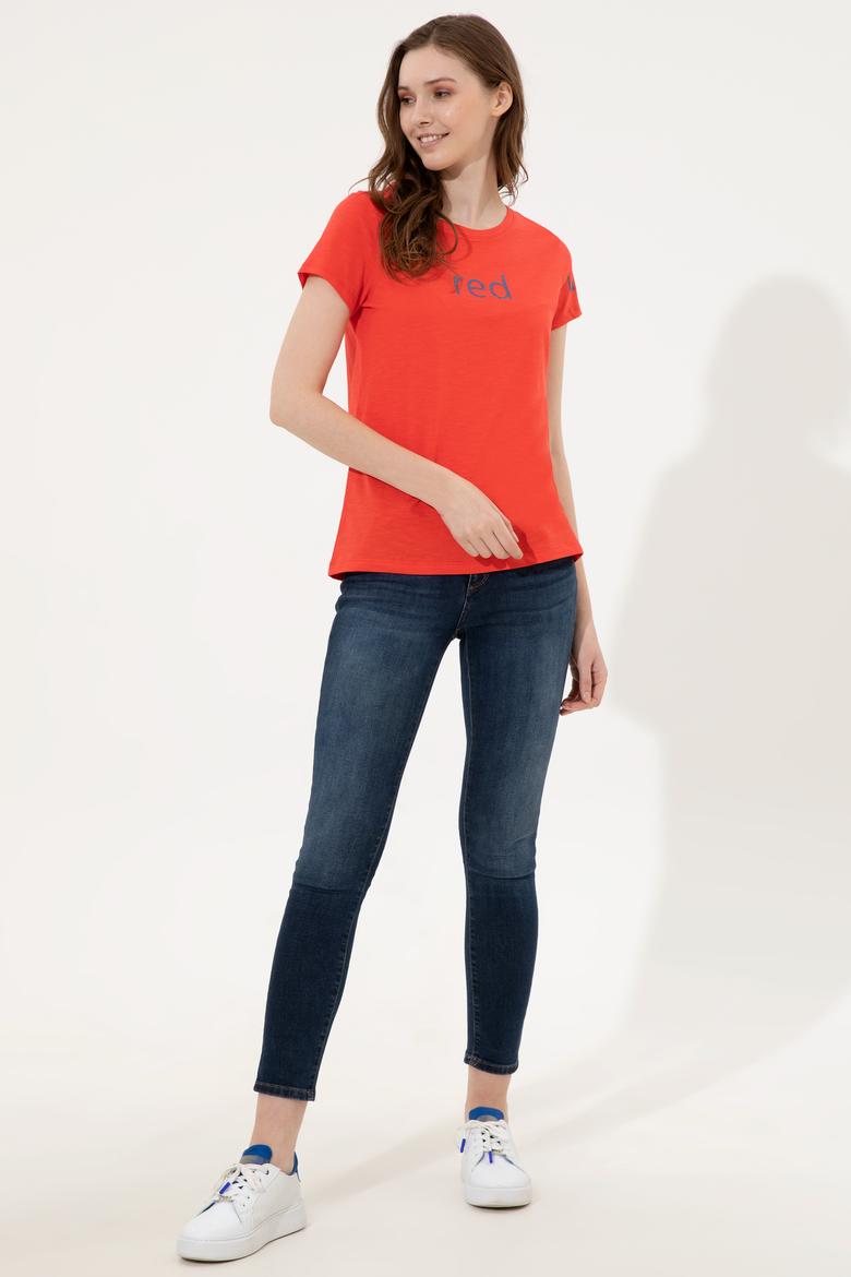 Kadın Kırmızı Bisiklet Yaka Tişört - 50248142062