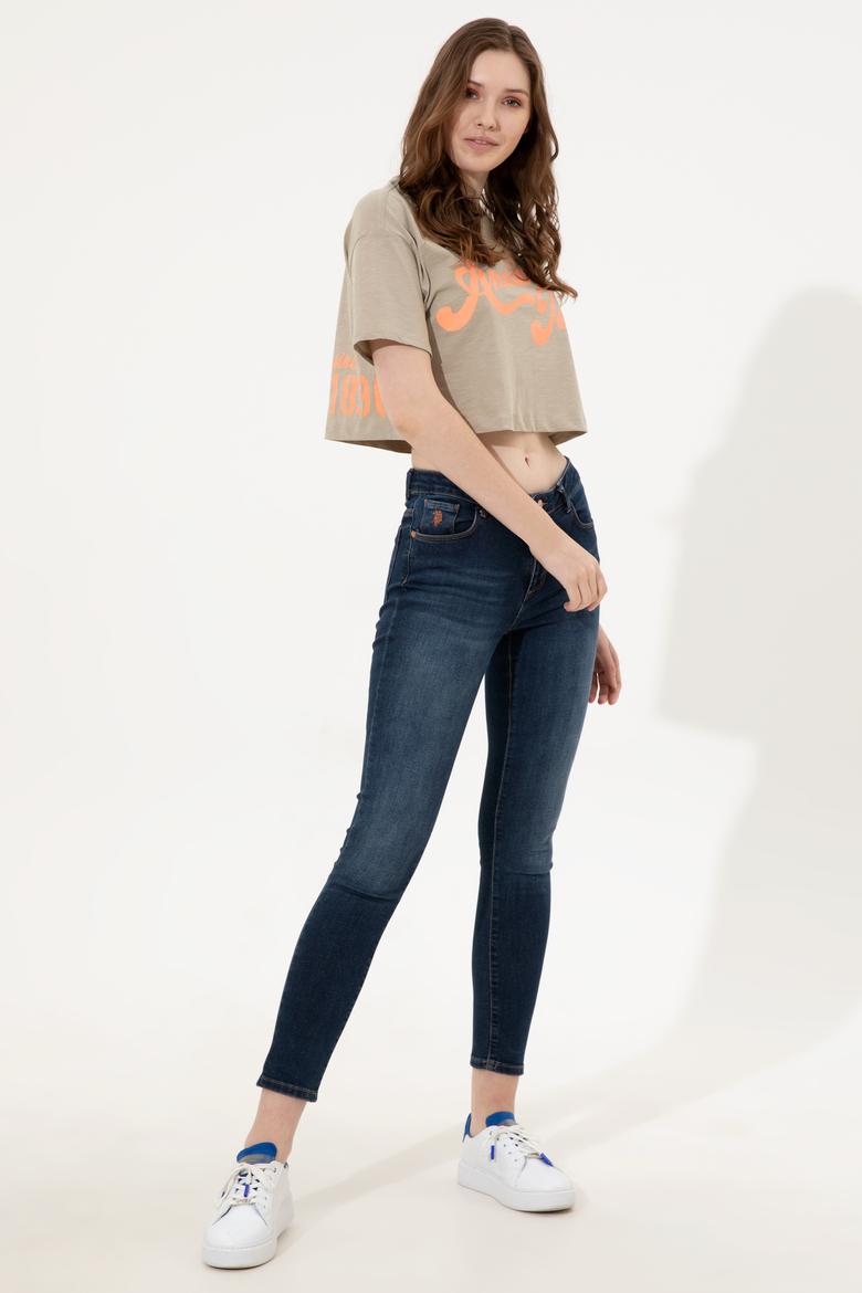 Kadın Haki Bisiklet Yaka Crop Tişört - 50248957024