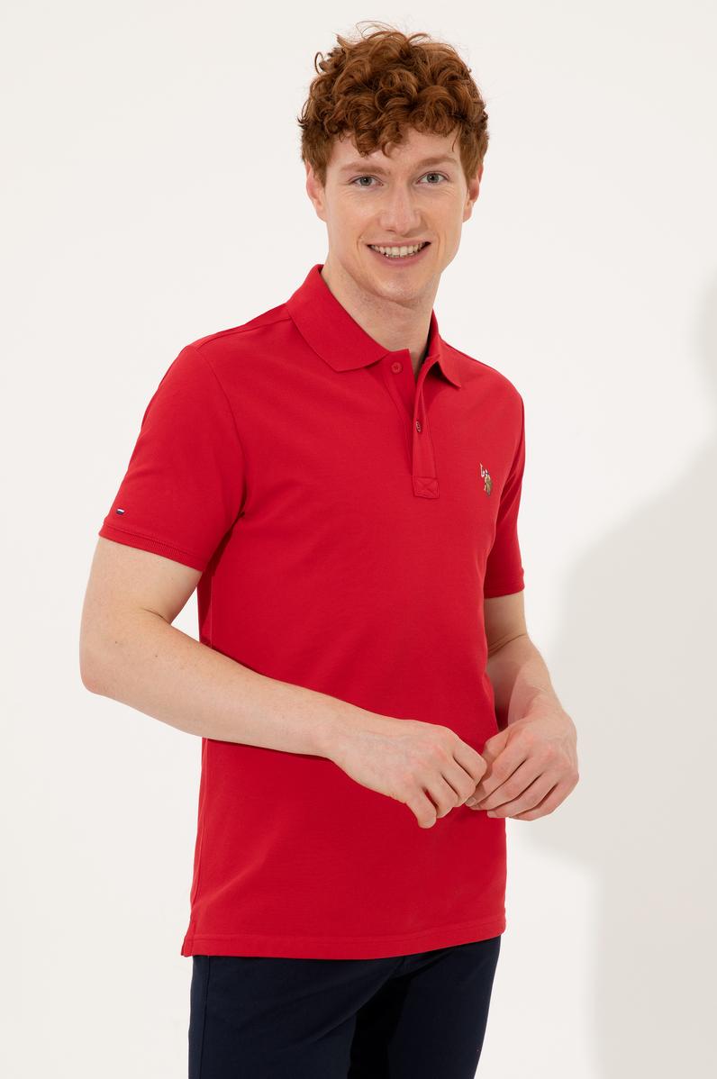 Erkek Kırmızı Polo Yaka Basic T-Shirt
