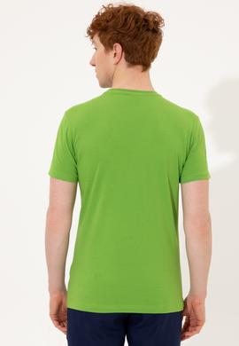 Erkek Elma Yeşili Bisiklet Yaka Tişört - 50246127048