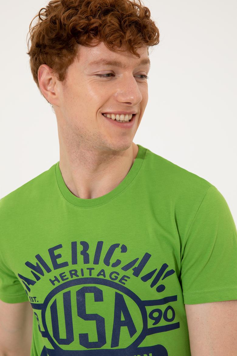 Erkek Elma Yeşili Bisiklet Yaka Tişört - 50246127048