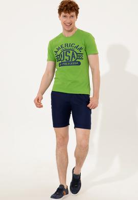 Erkek Elma Yeşili Bisiklet Yaka Tişört - 50246127048